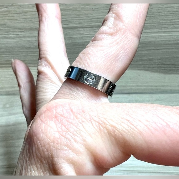 Designer Signed Cartier 18KWhite Gold Love Ring, Size 8 - Picture 7 of 9